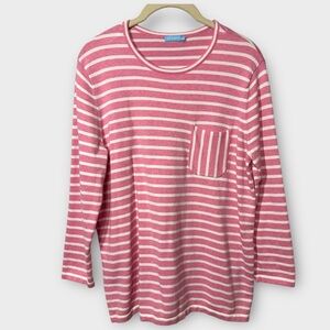 J. McLaughlin Knit Sweater Top Womens Medium Pink Stripe 3/4 Sleeve Cotton Modal